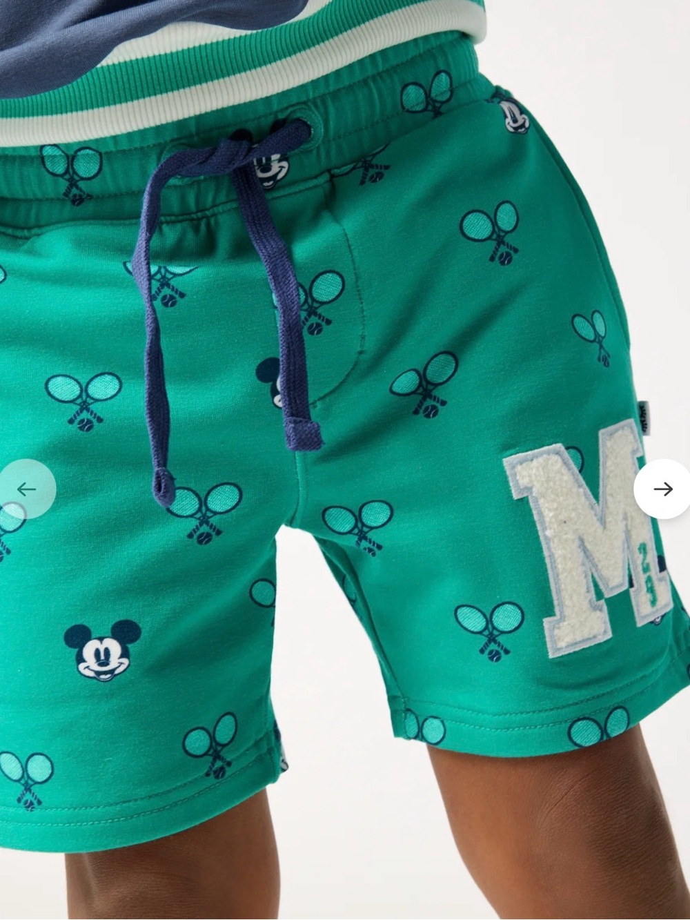 Little Sleepies Teal Shorts with Navy Drawstring and Navy Mickey Print